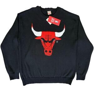 NBA Chicago Bulls Ultra Game Knit Sweater Black Red Retro Logo NWT Adult Large